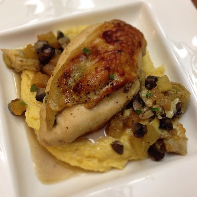 Mustard & Herb Roasted Chicken Breast with artichokes, mushrooms and green tomatoes – Whitney Miller